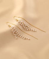 Pendientes colgantes con borlas de perlas de aleación de plata esterlina y oro de moda